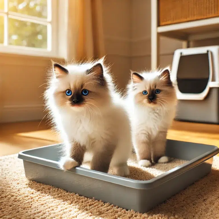 5 Astuces Efficaces pour Réduire les Odeurs de Litière du Chat Sacré de Birmanie 3 5 Astuces Efficaces pour Réduire les Odeurs de Litière du Chat Sacré de Birmanie avec deux chatons