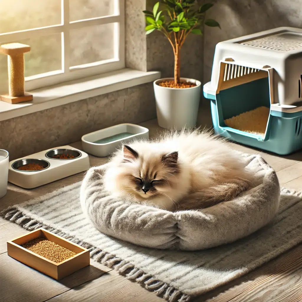 Préparer l’arrivée d’un chaton Sacré de Birmanie dans un coin calme et aménagé avec litière, gamelles et couchage