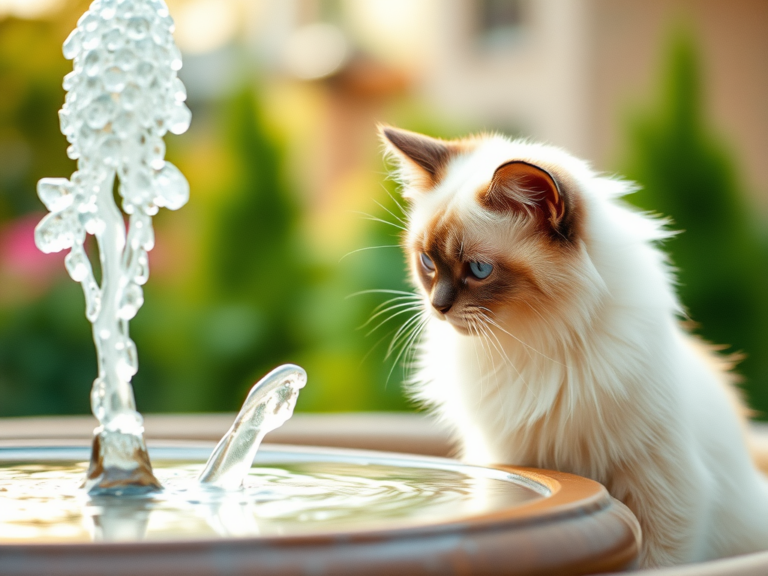 L’utilisation du spray à eau pour éduquer son chat : Est-ce vraiment efficace ? 1 sacre de birmanie qui boit de leau a la fontaine