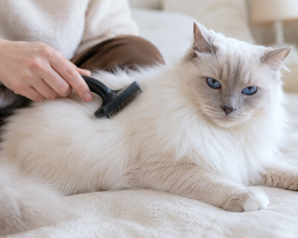 photo sacre de birmanie qui se fait brosser